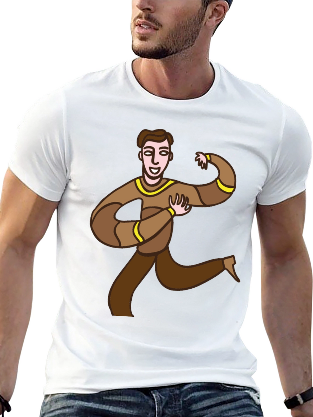 Fun Cartoon Man Graphic Tee - Black Casual T-Shirt