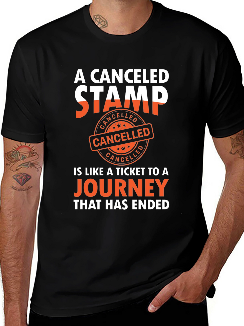 Canceled Stamp Journey Black T-Shirt