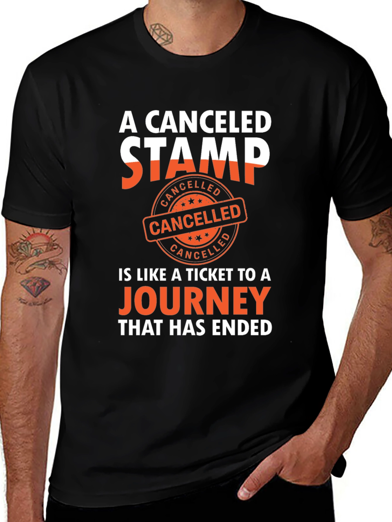 Canceled Stamp Journey Black T-Shirt