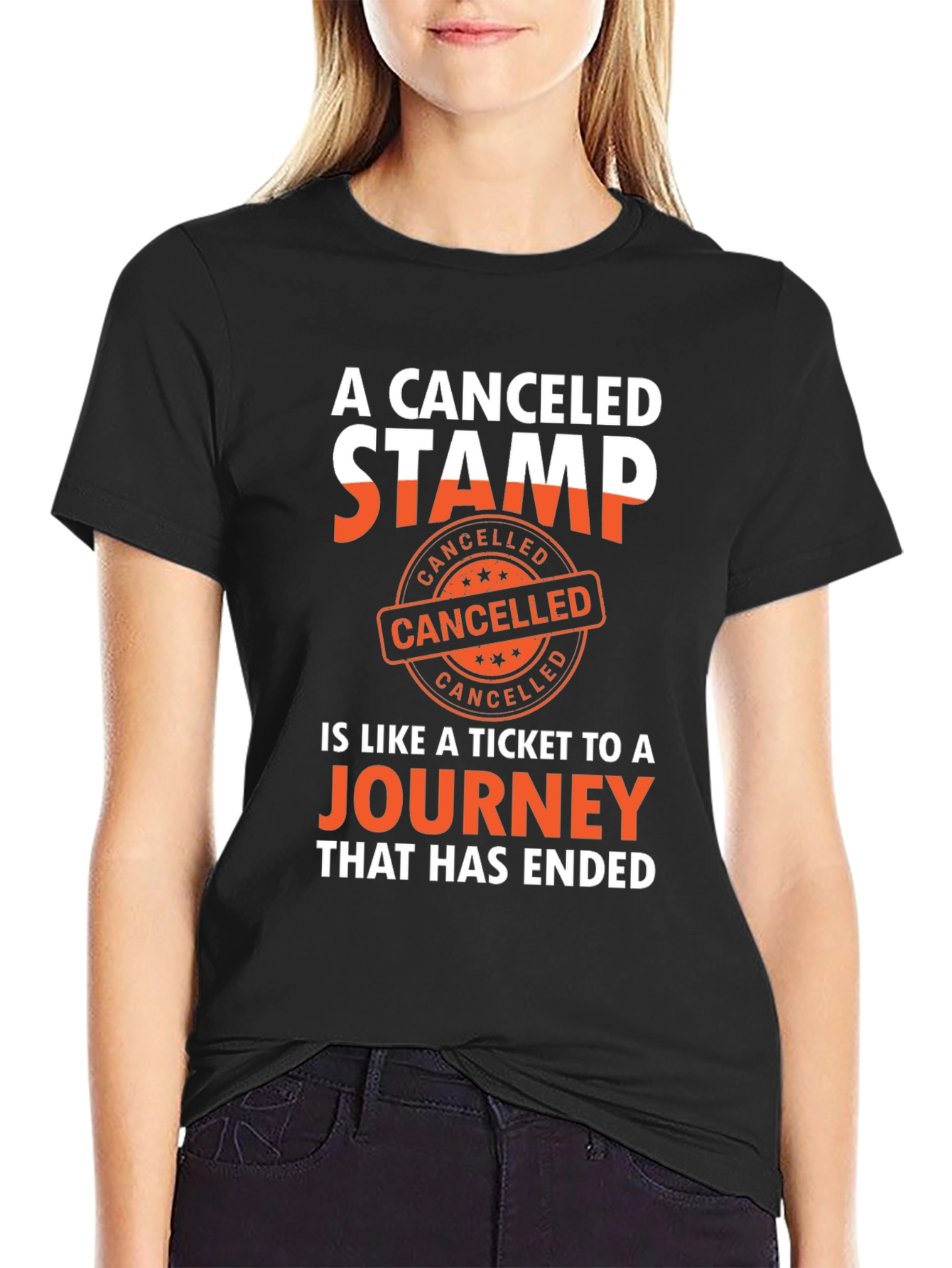 Canceled Stamp Journey Black T-Shirt