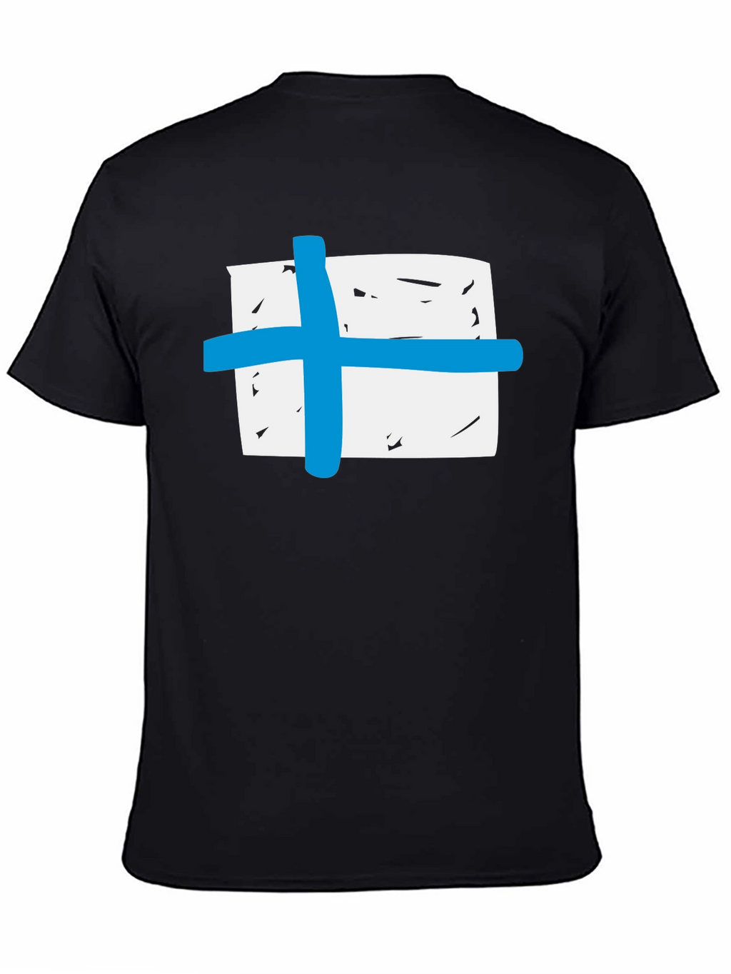 Black T-Shirt with Blue Cross Graphic