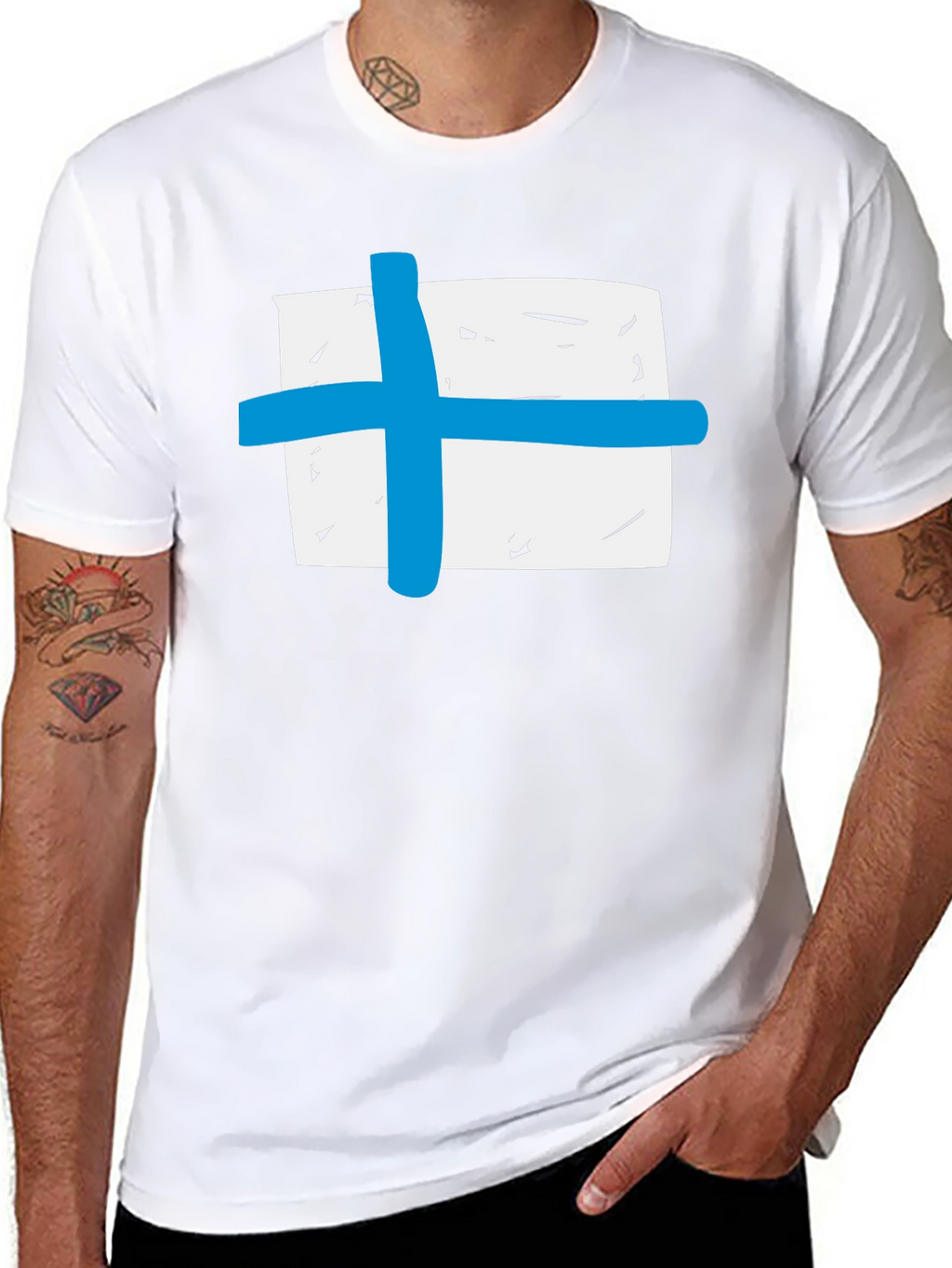 Black T-Shirt with Blue Cross Graphic