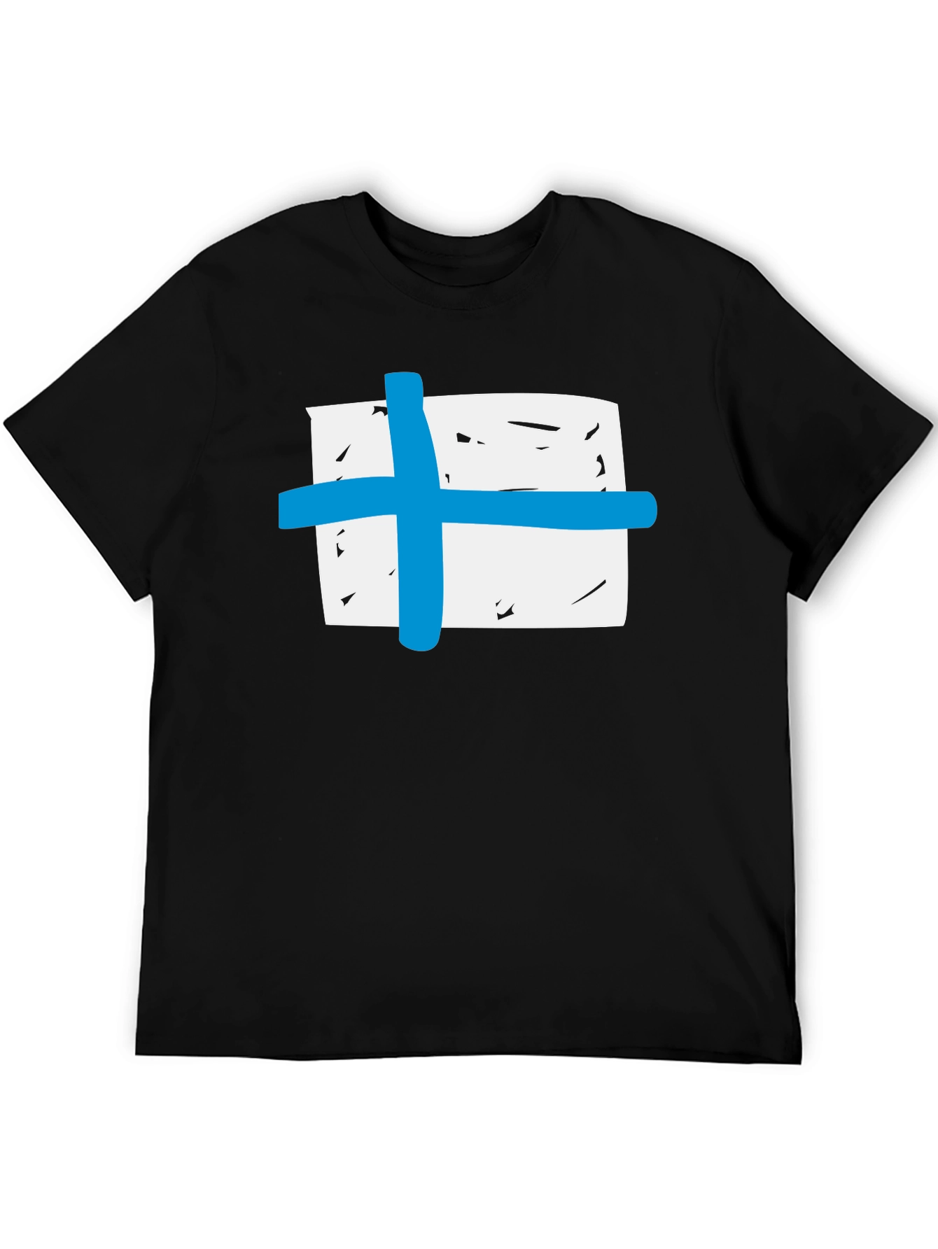 Black T-Shirt with Blue Cross Graphic
