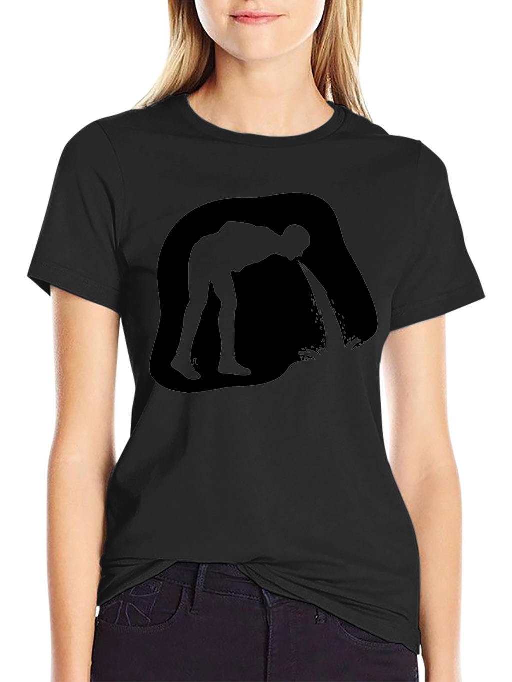 Puking Man Silhouette Graphic T-Shirt - Black