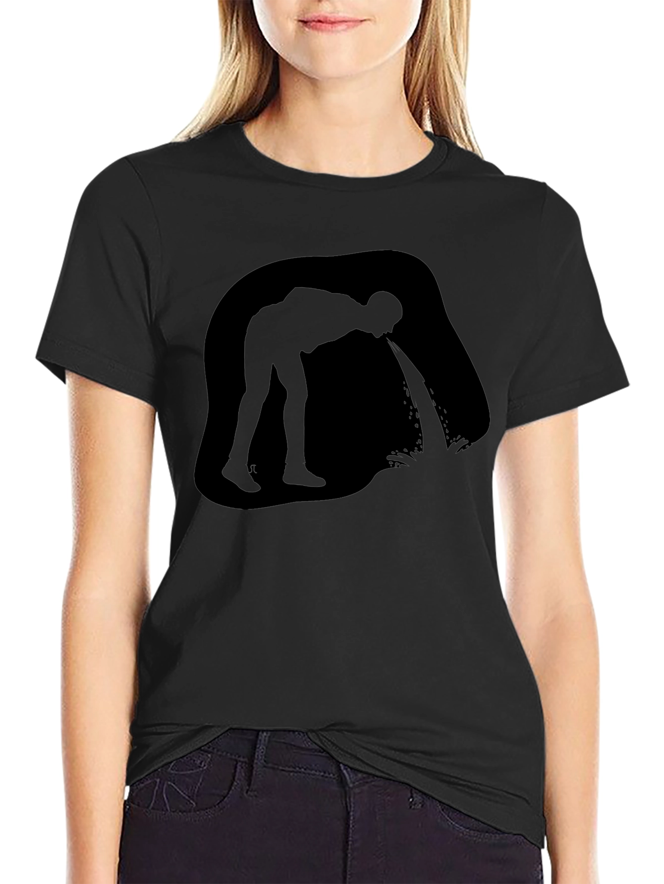 Puking Man Silhouette Graphic T-Shirt - Black