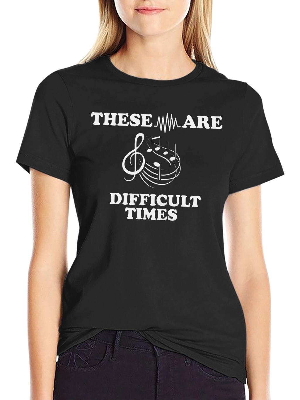 Difficult Times Music Treble Clef Black T-Shirt