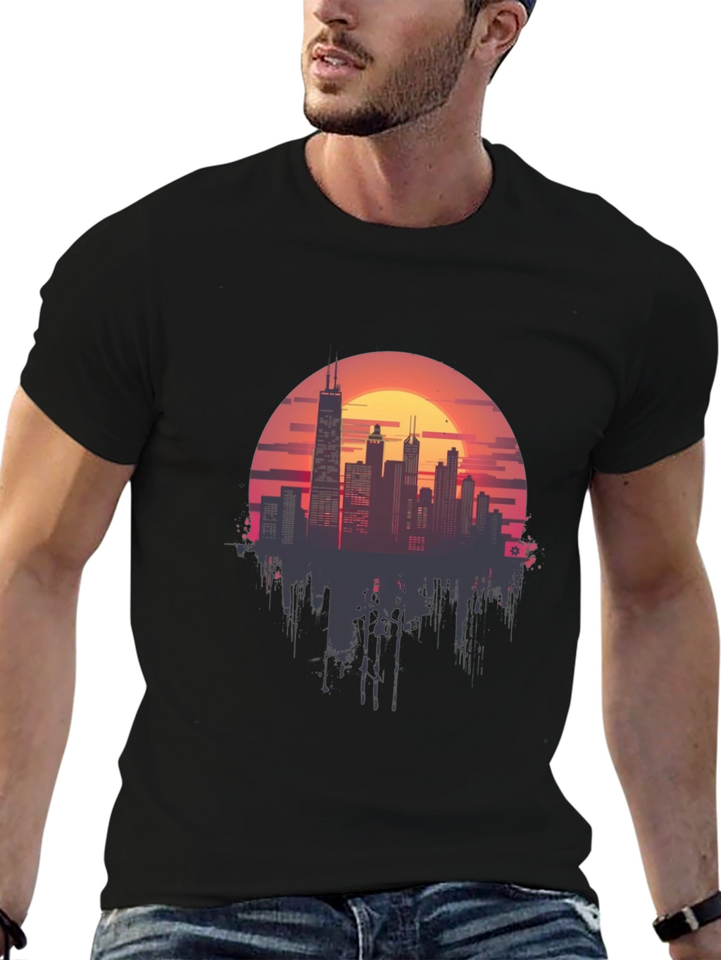 Sunset Cityscape Graphic Tee - Retro Style