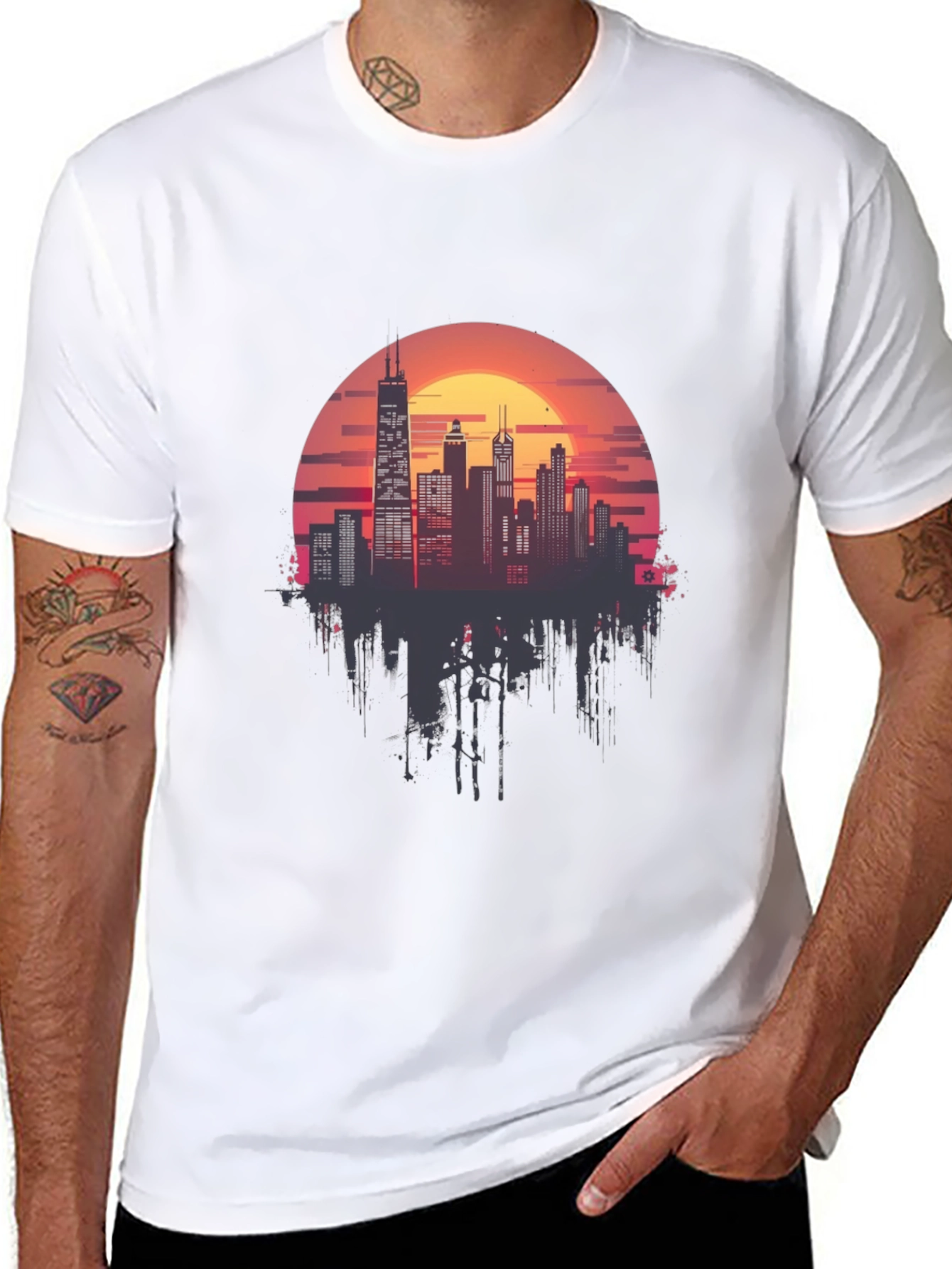 Sunset Cityscape Graphic Tee - Retro Style