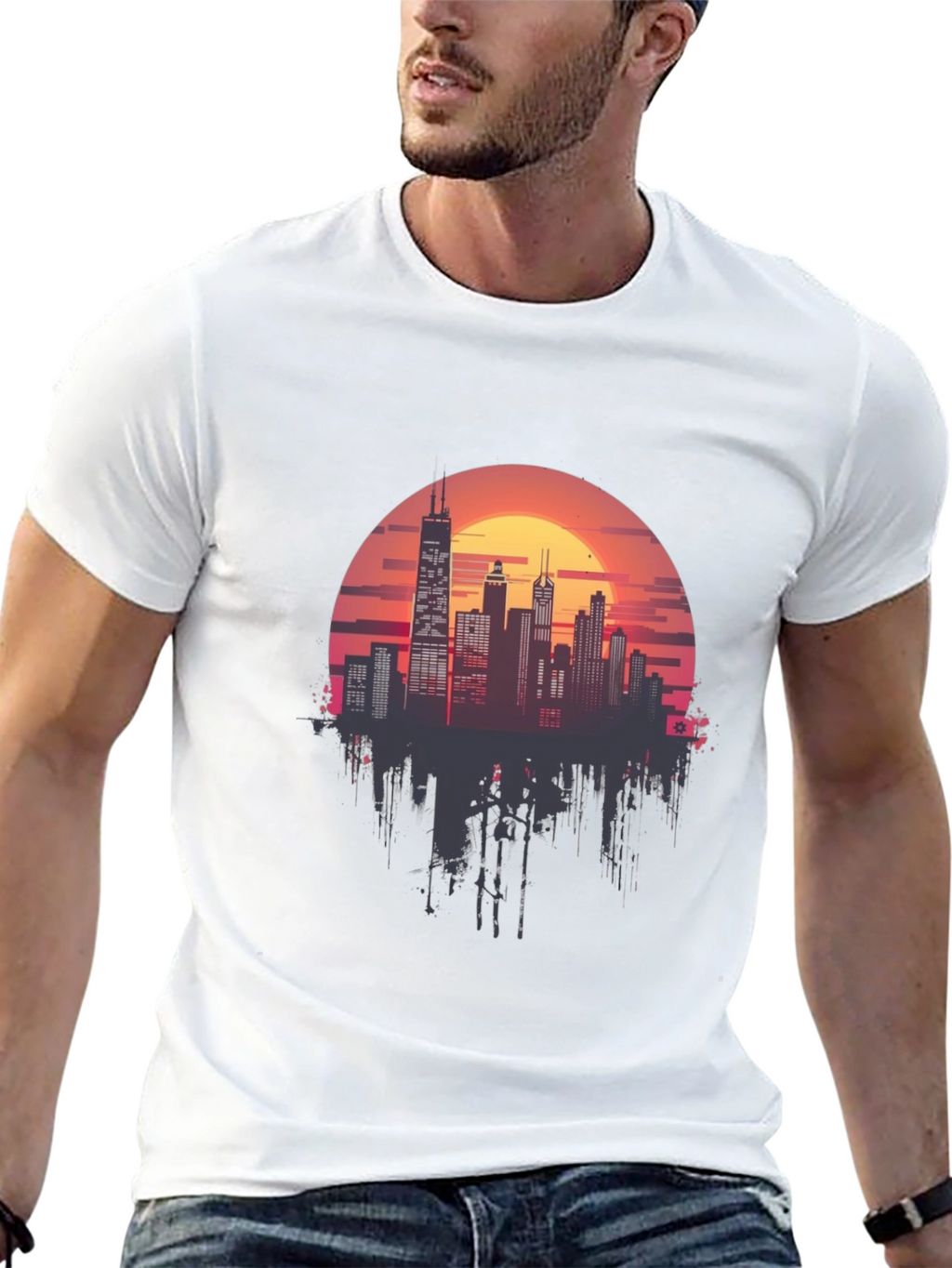 Sunset Cityscape Graphic Tee - Retro Style