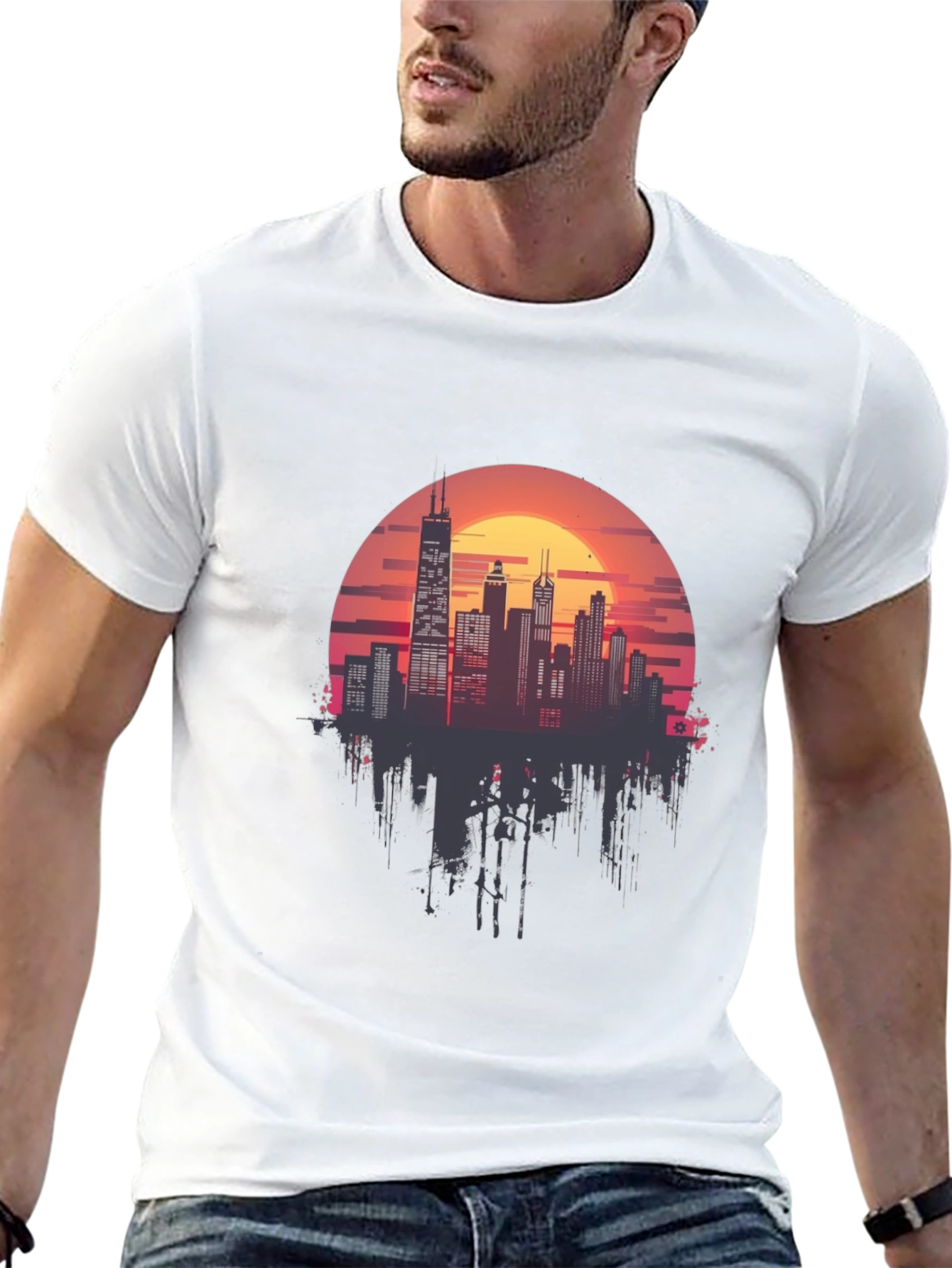 Sunset Cityscape Graphic Tee - Retro Style