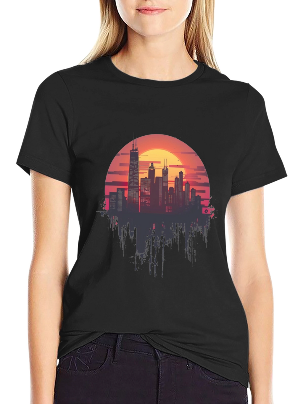 Sunset Cityscape Graphic Tee - Retro Style