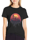 Sunset Cityscape Graphic Tee - Retro Style