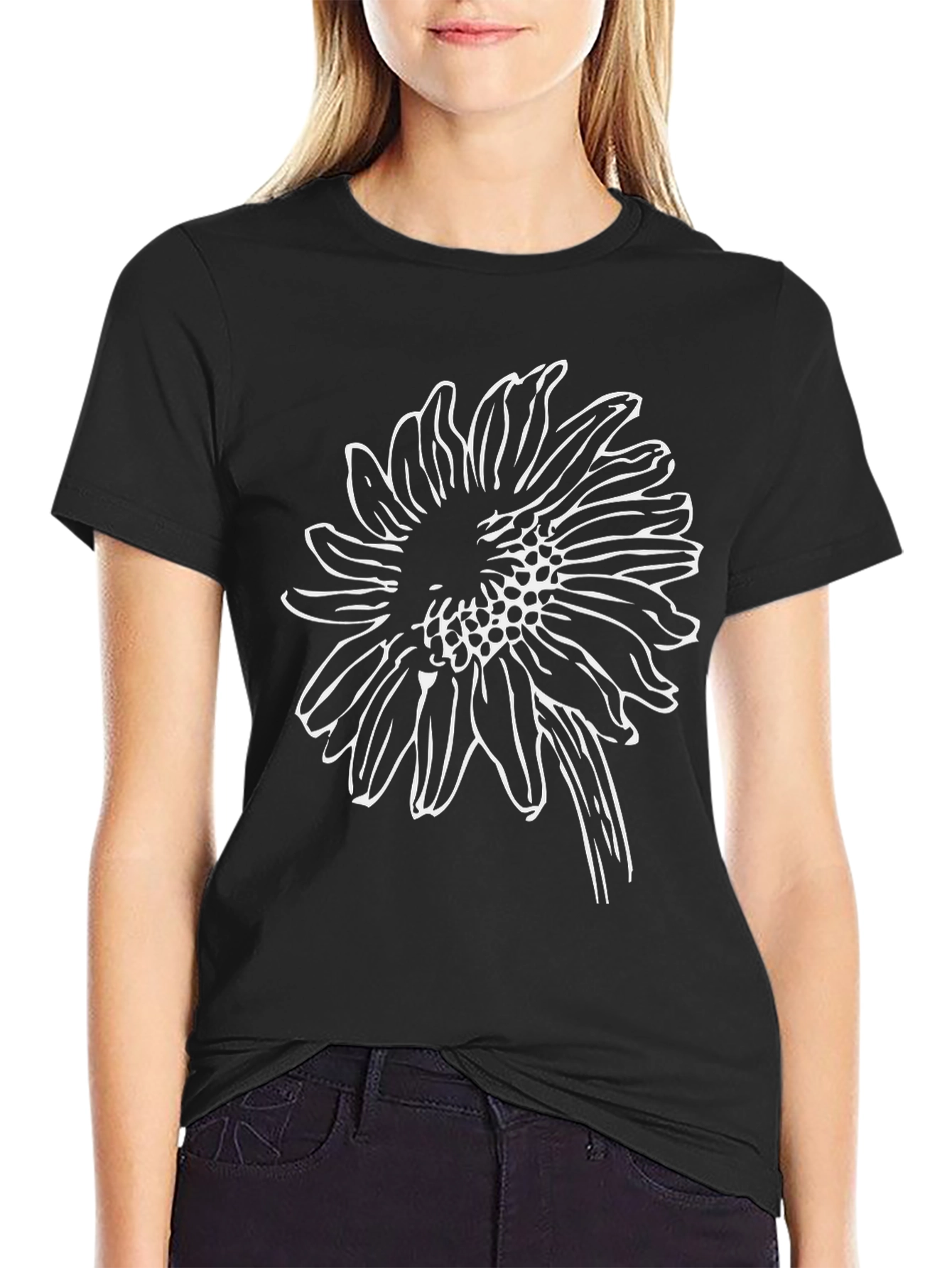Black Sunflower Graphic Tee - Stylish & Comfortable