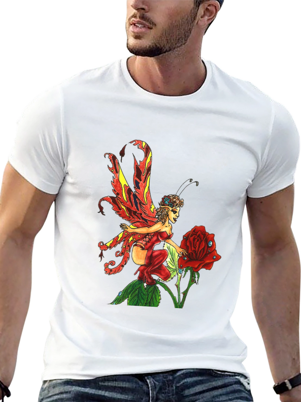 Fairy and Rose Graphic T-Shirt - Black