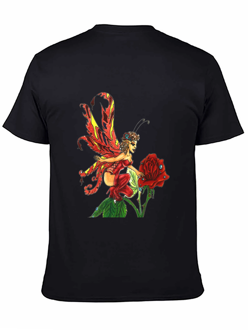 Fairy and Rose Graphic T-Shirt - Black