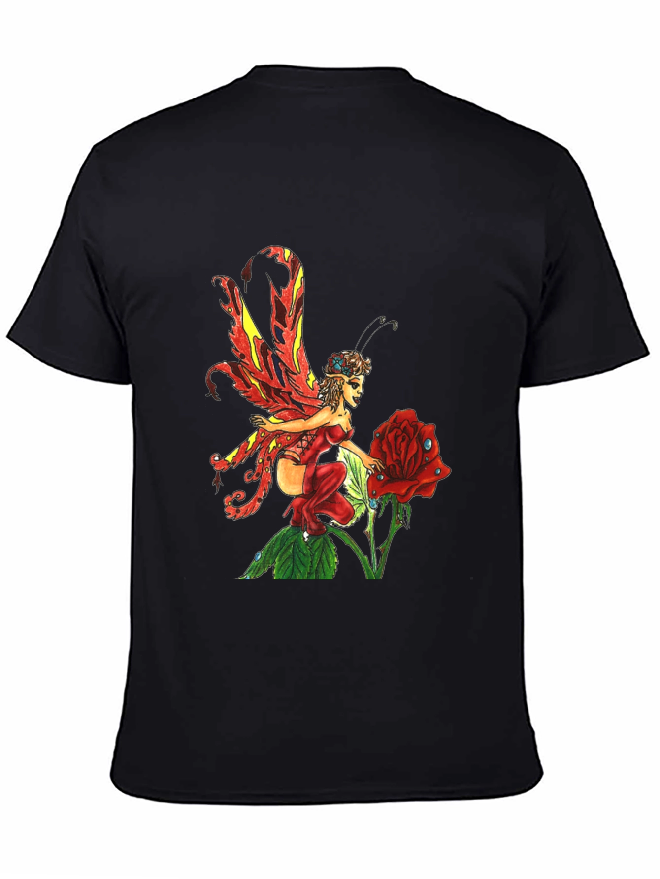 Fairy and Rose Graphic T-Shirt - Black
