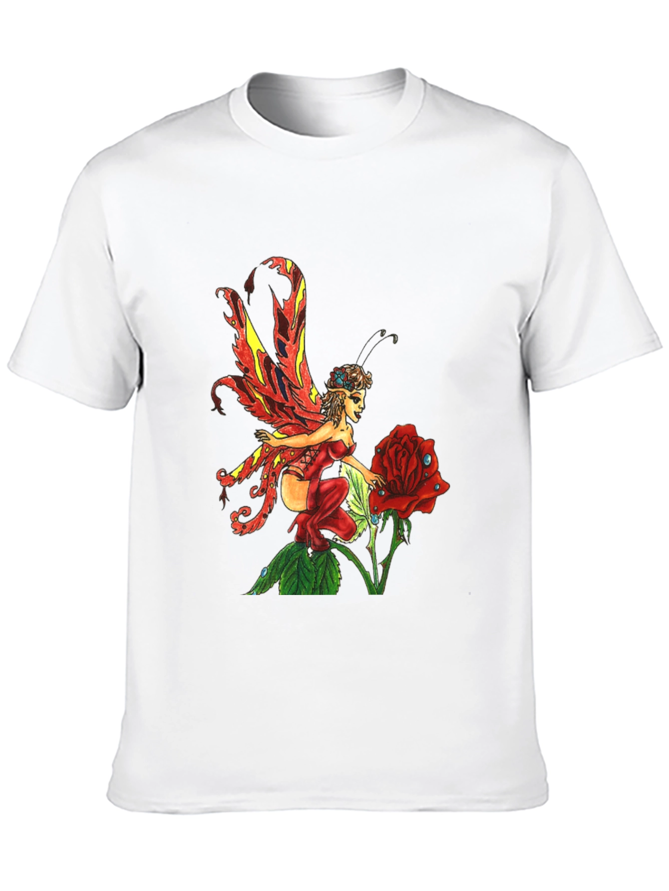 Fairy and Rose Graphic T-Shirt - Black