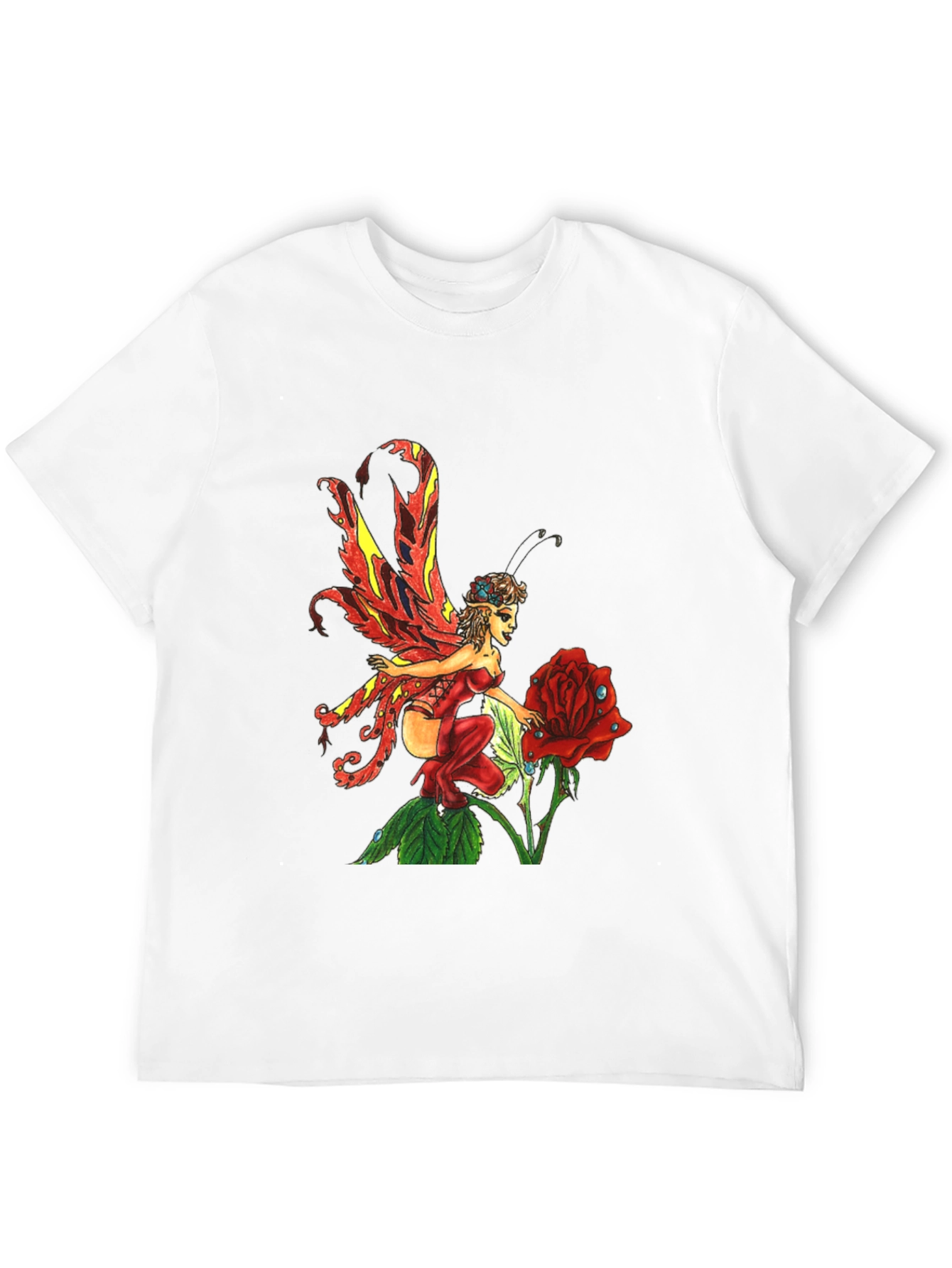 Fairy and Rose Graphic T-Shirt - Black