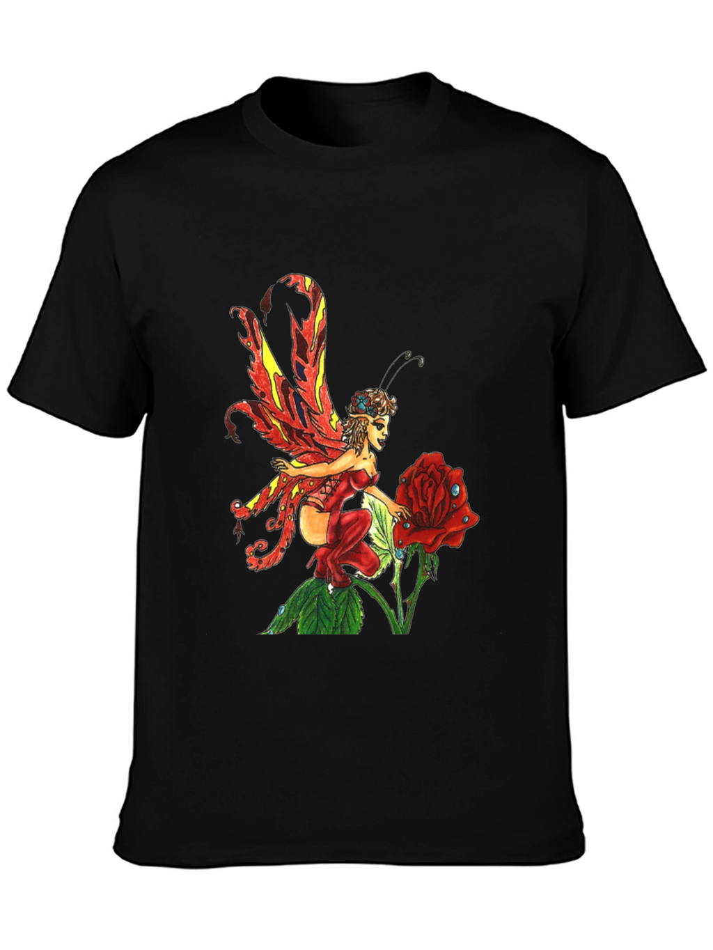 Fairy and Rose Graphic T-Shirt - Black