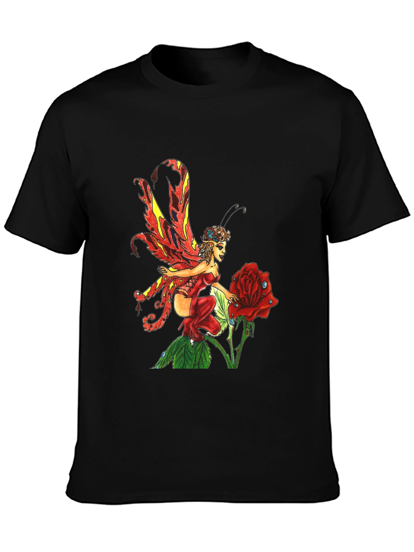 Fairy and Rose Graphic T-Shirt - Black