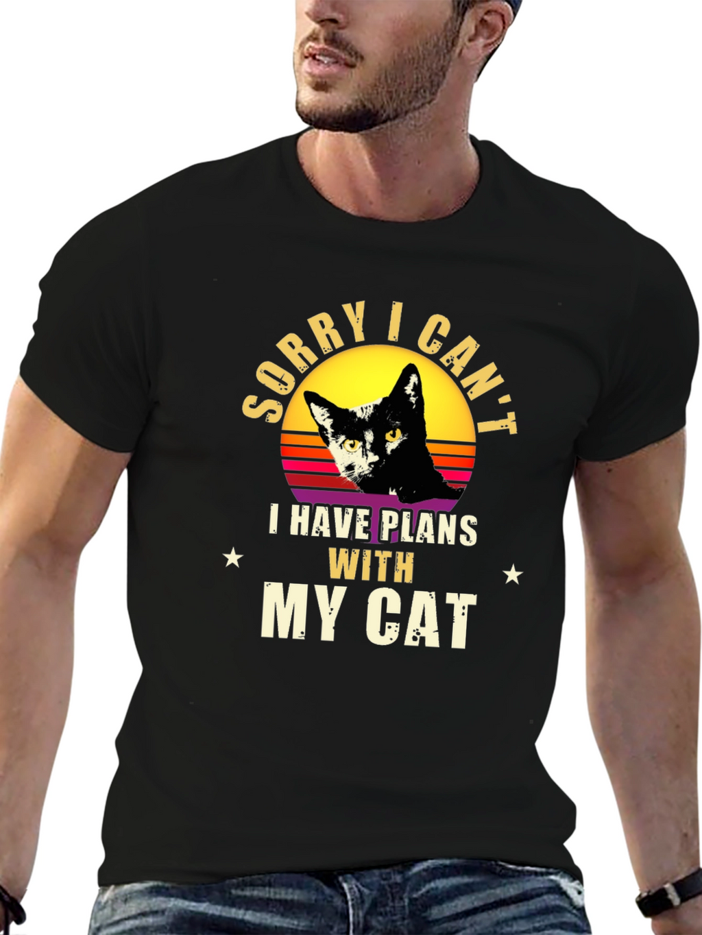 Sorry I Cant - Black Cat Graphic T-Shirt