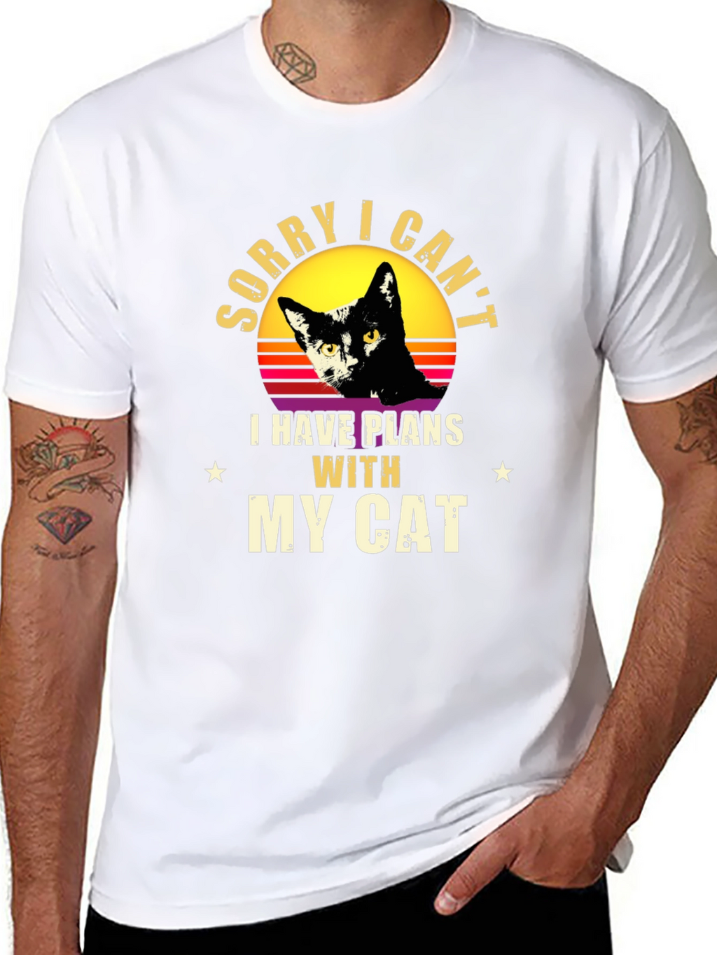 Sorry I Cant - Black Cat Graphic T-Shirt