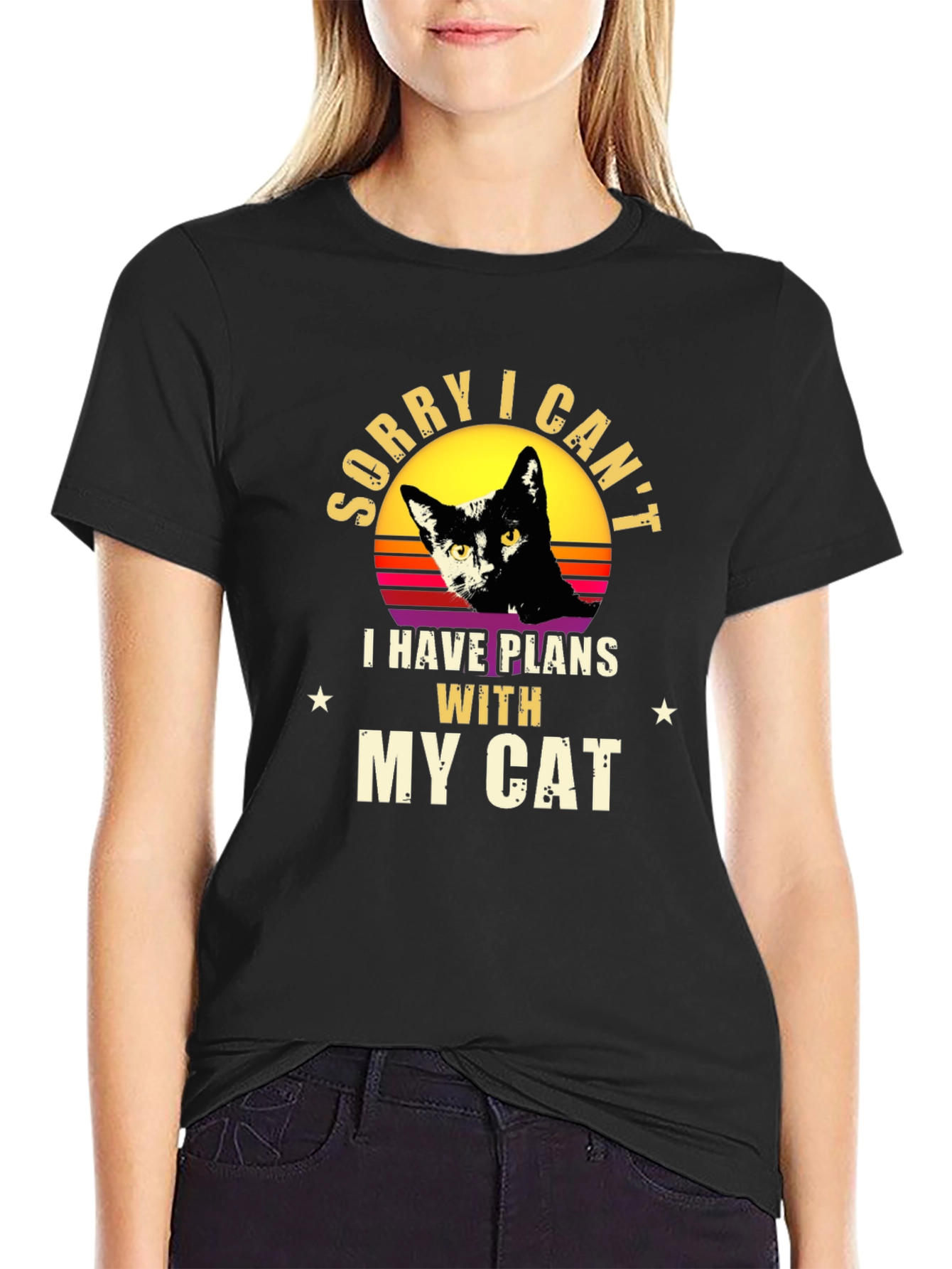 Sorry I Cant - Black Cat Graphic T-Shirt