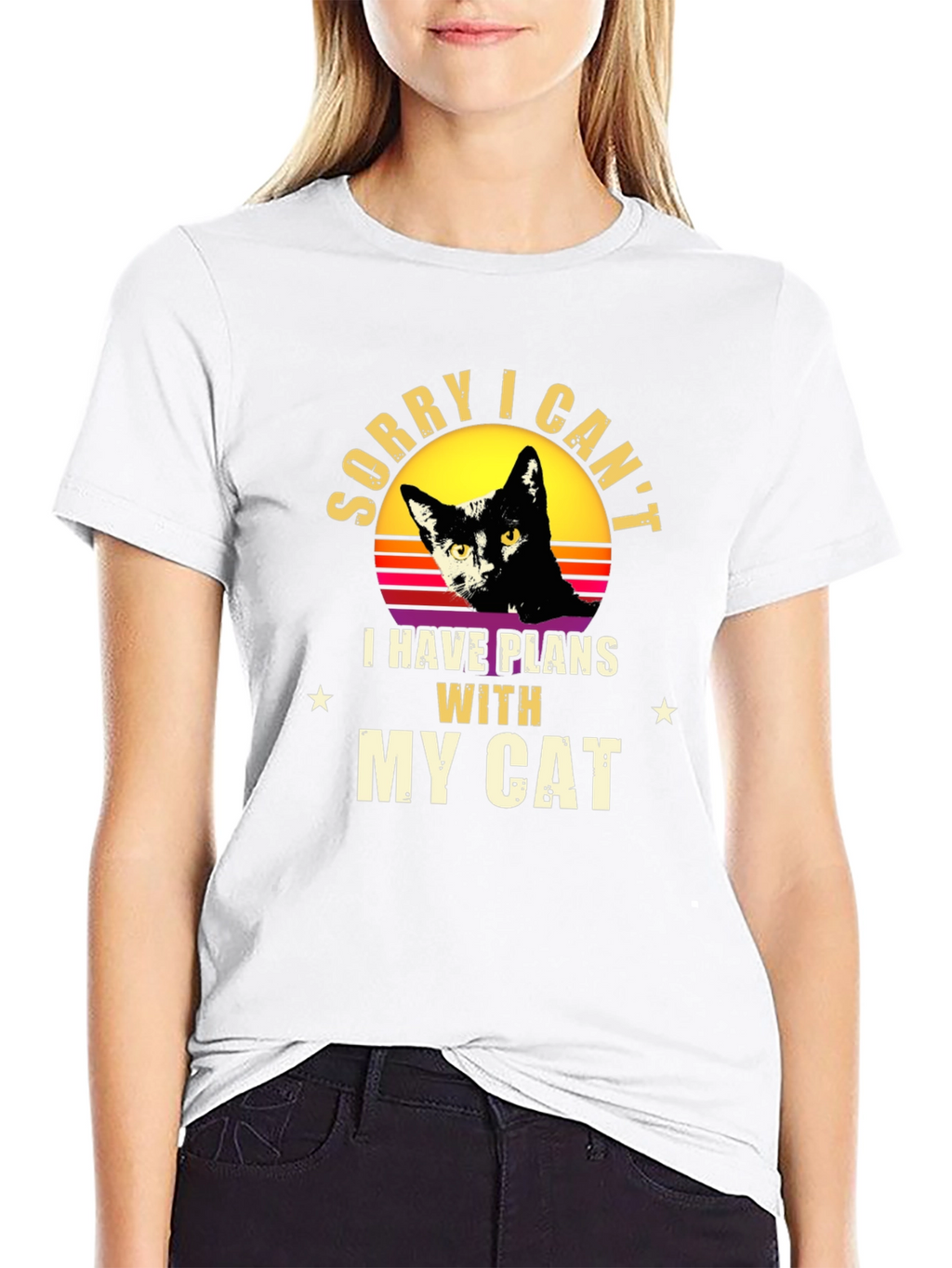 Sorry I Cant - Black Cat Graphic T-Shirt