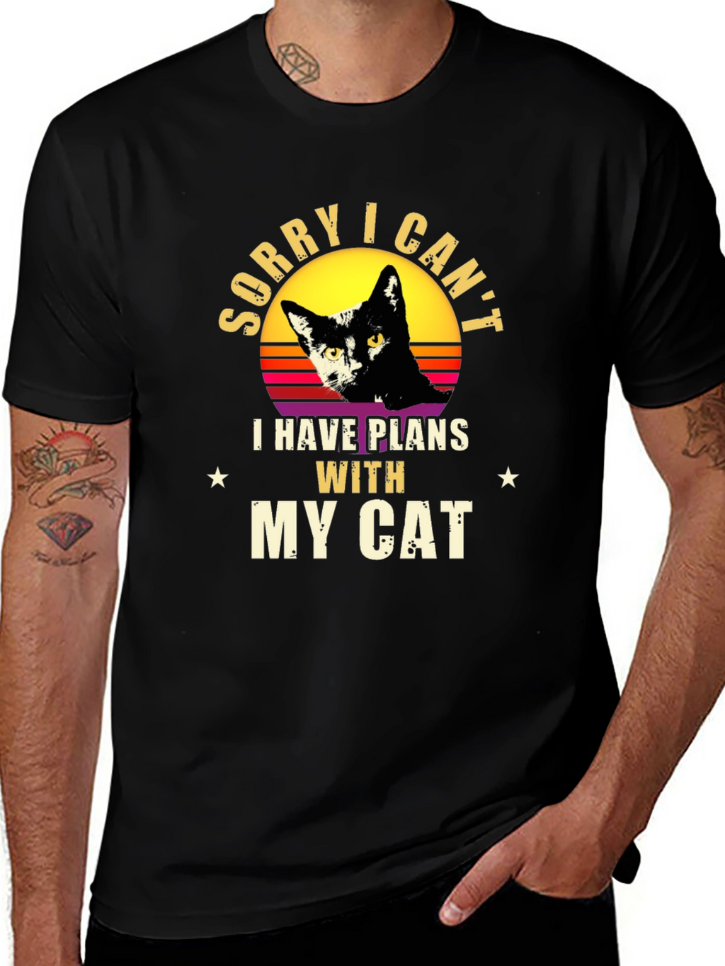 Sorry I Cant - Black Cat Graphic T-Shirt
