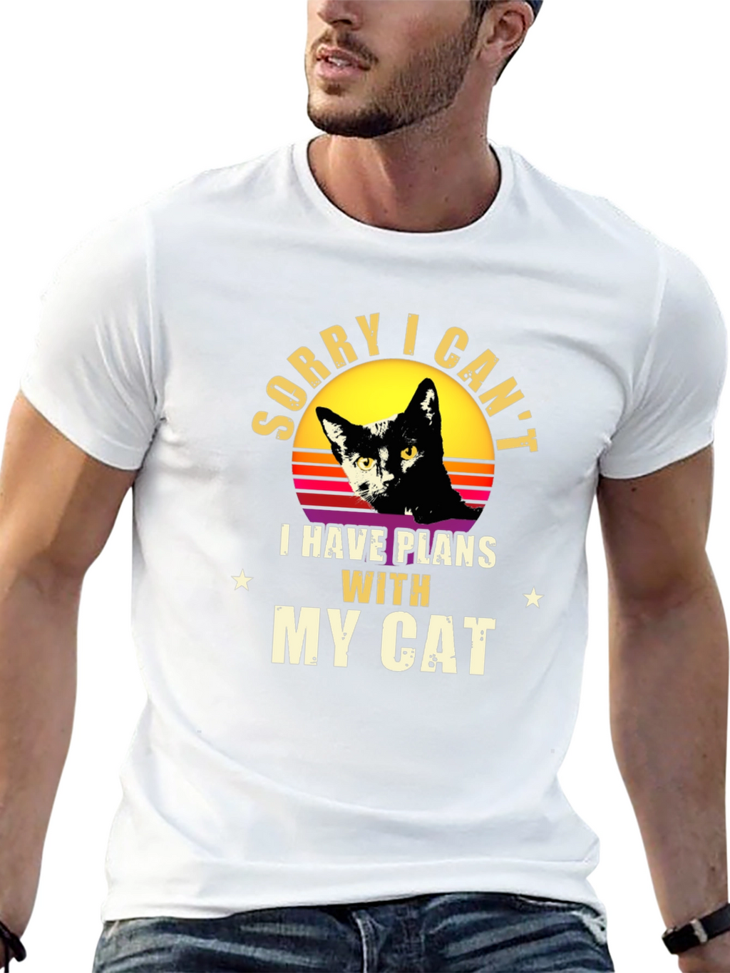 Sorry I Cant - Black Cat Graphic T-Shirt
