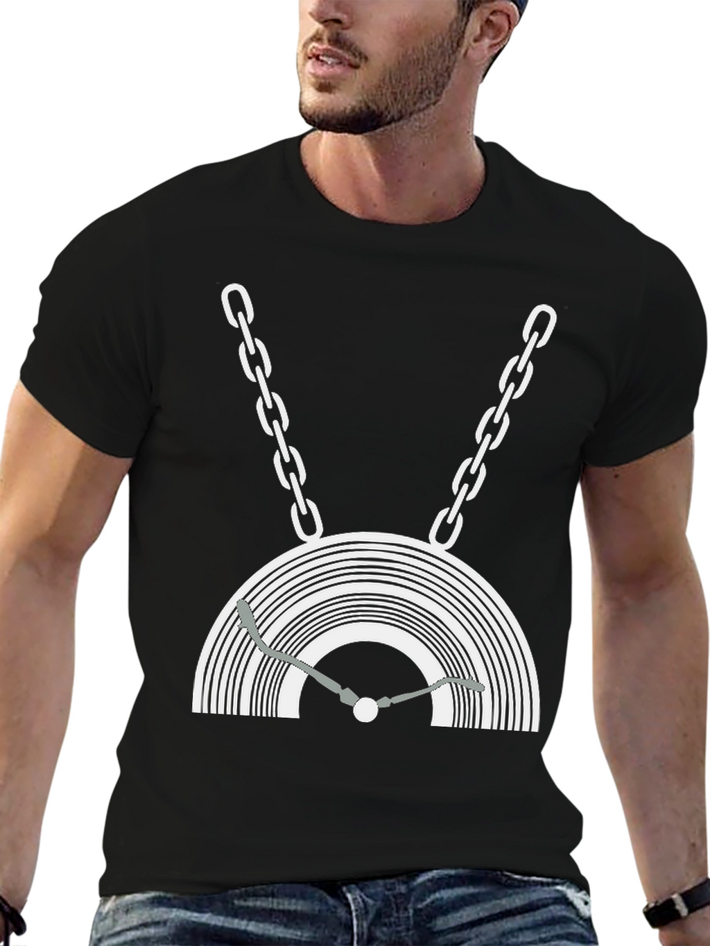 DJ Turntable Graphic Tee - Black Cotton Blend