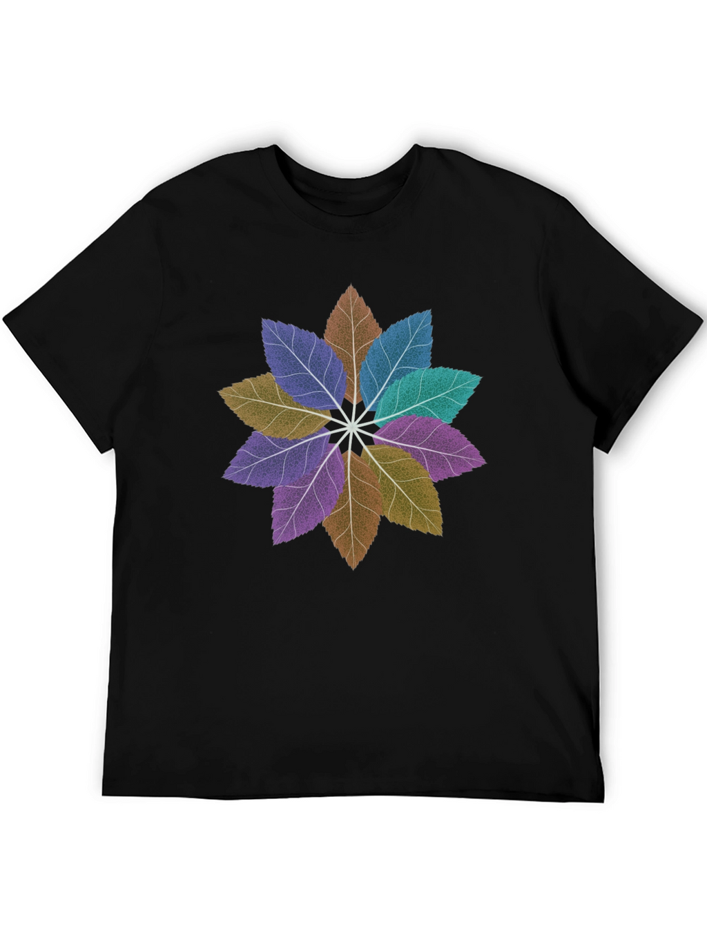 Floral Leaves Mandala Black T-Shirt