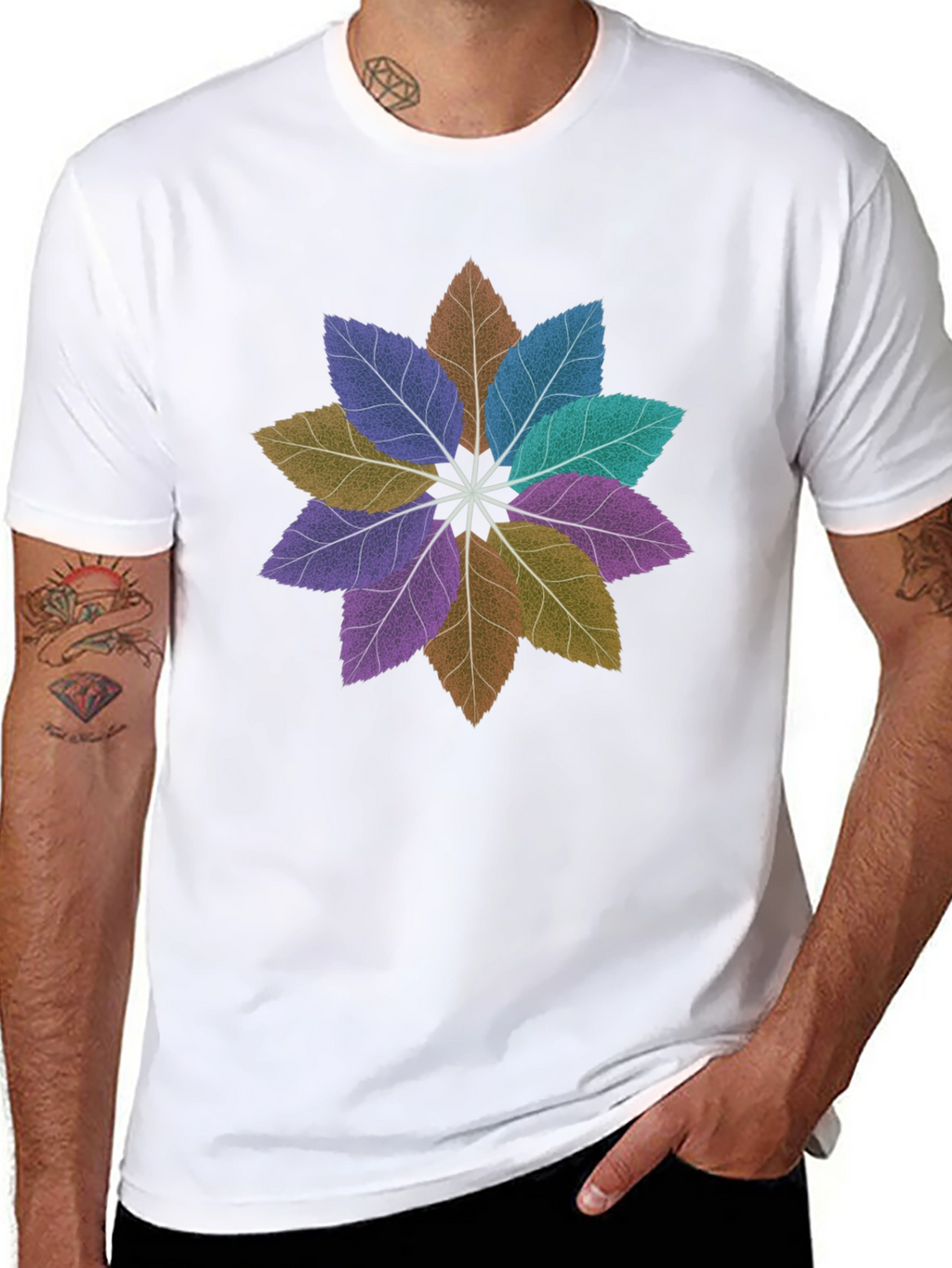 Floral Leaves Mandala Black T-Shirt