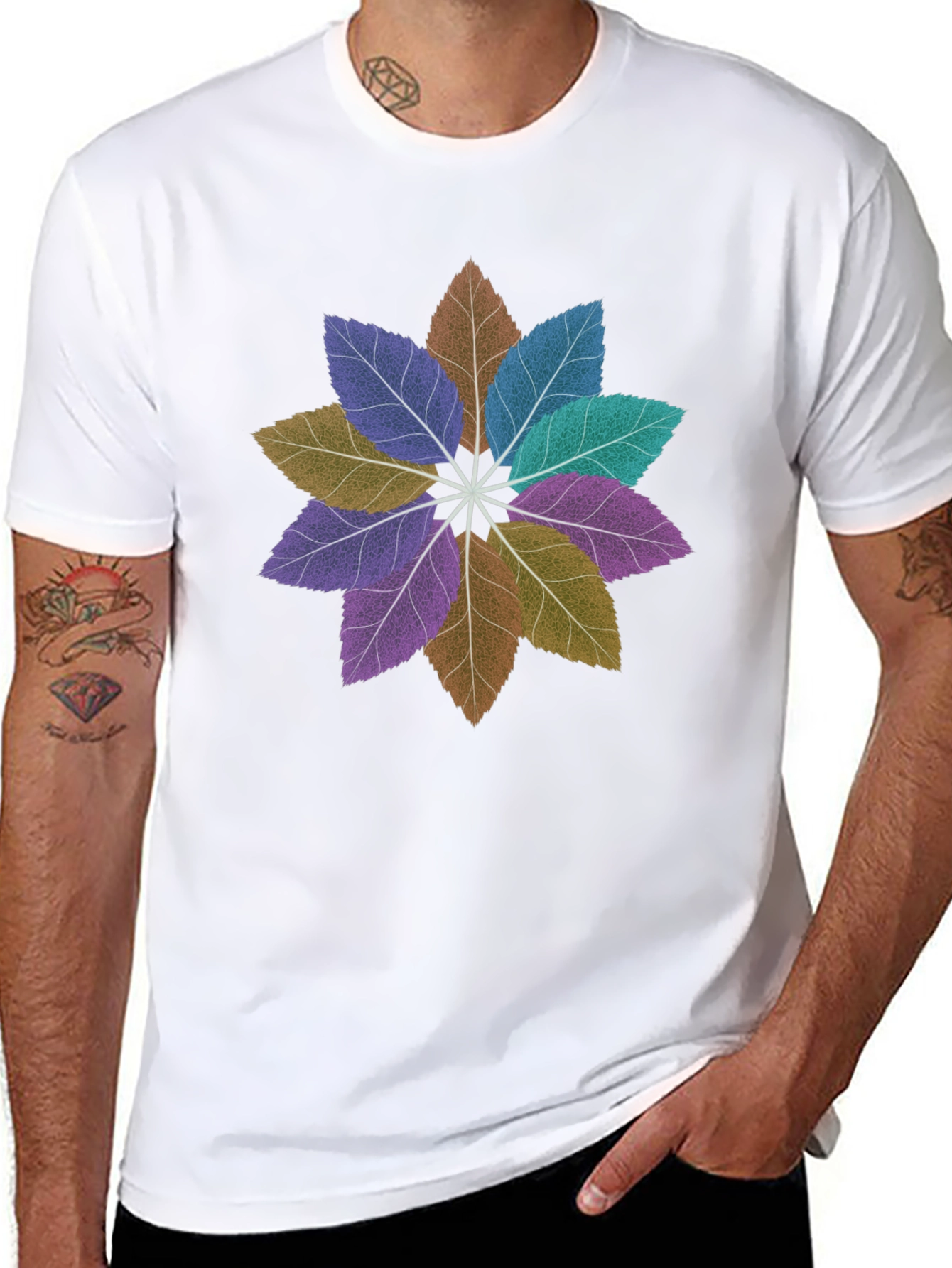 Floral Leaves Mandala Black T-Shirt