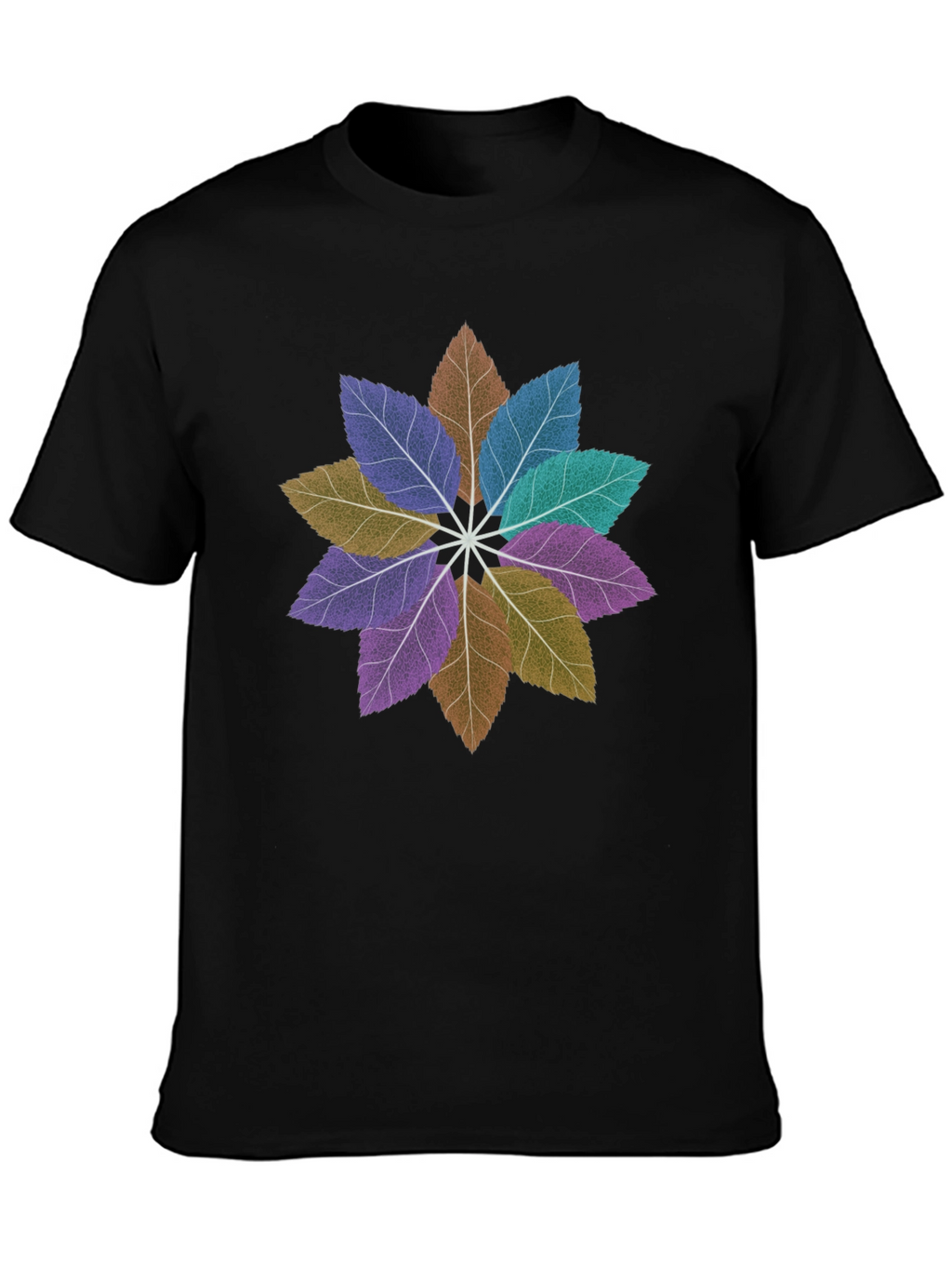 Floral Leaves Mandala Black T-Shirt