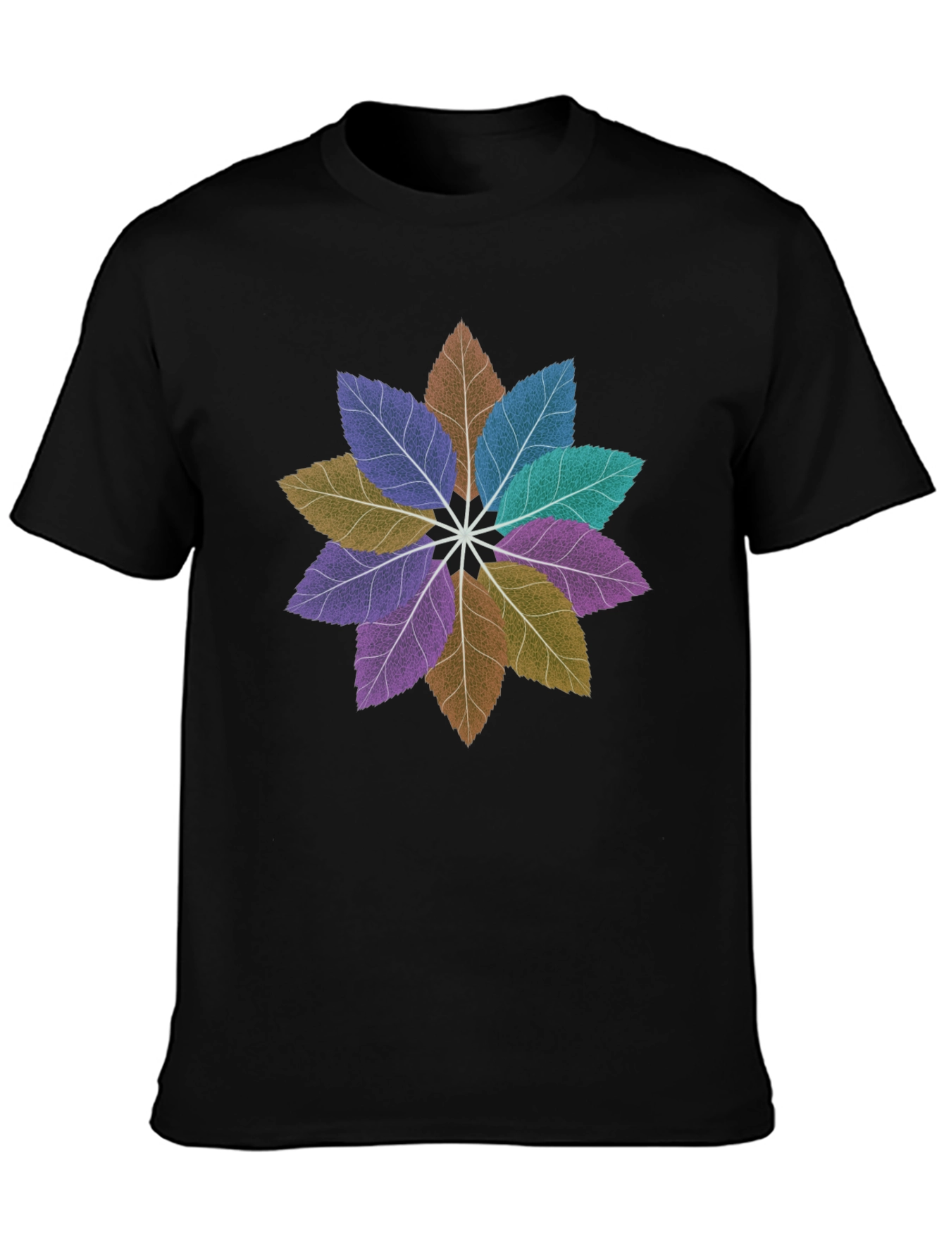 Floral Leaves Mandala Black T-Shirt