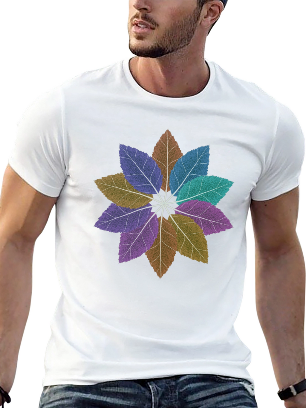 Floral Leaves Mandala Black T-Shirt