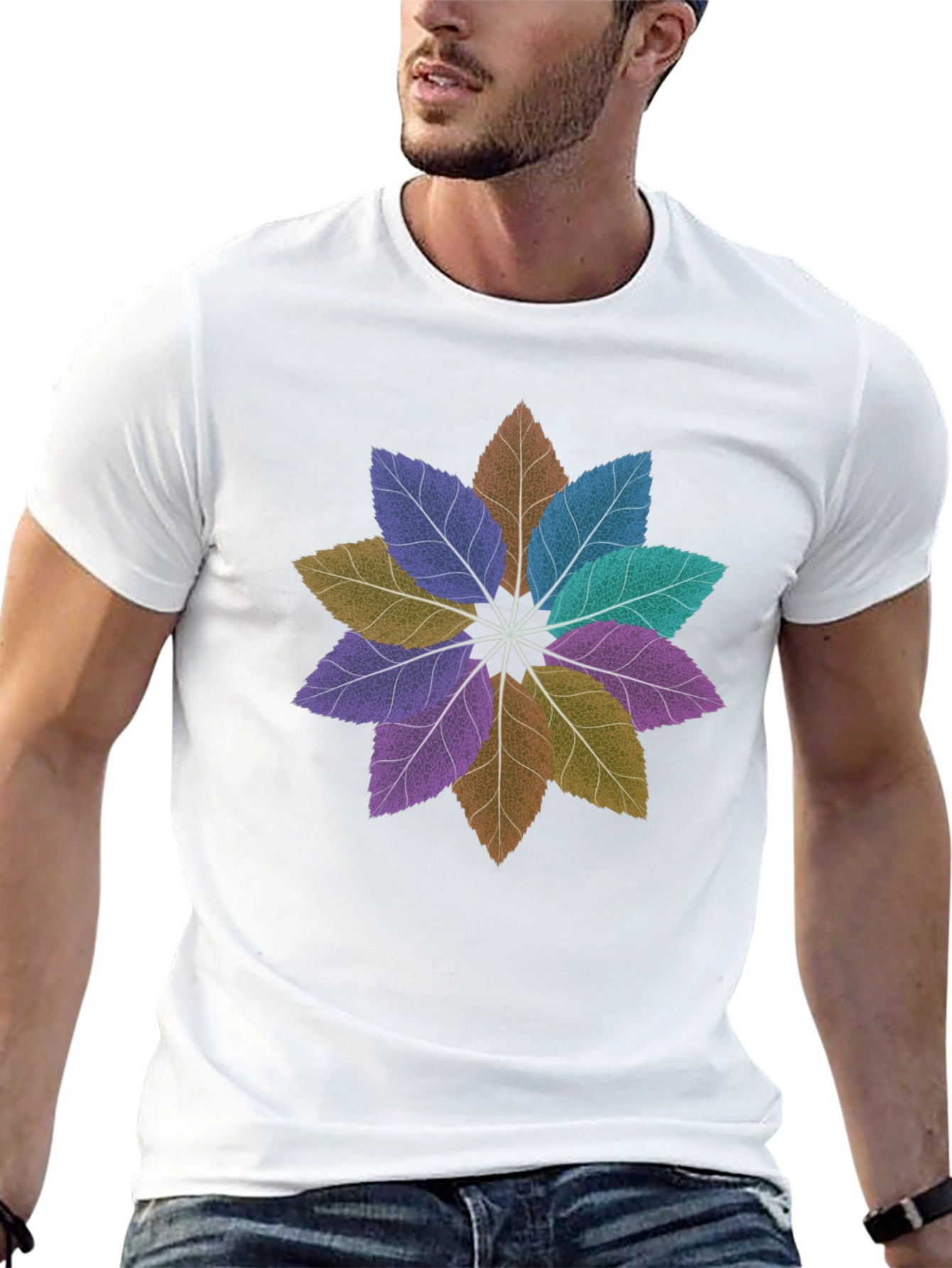 Floral Leaves Mandala Black T-Shirt