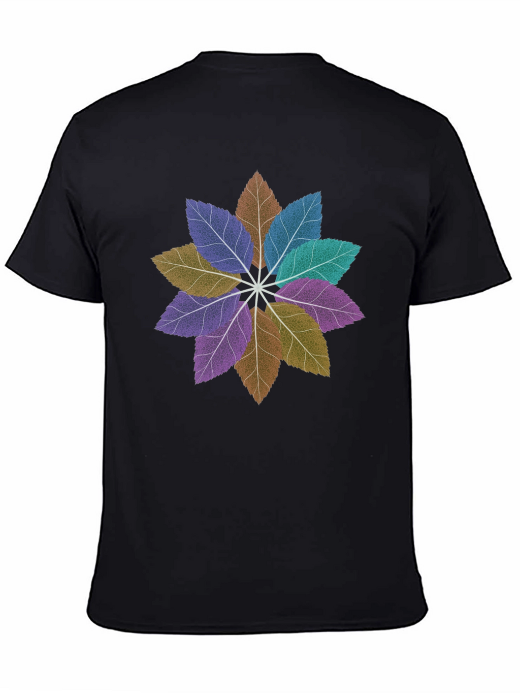 Floral Leaves Mandala Black T-Shirt