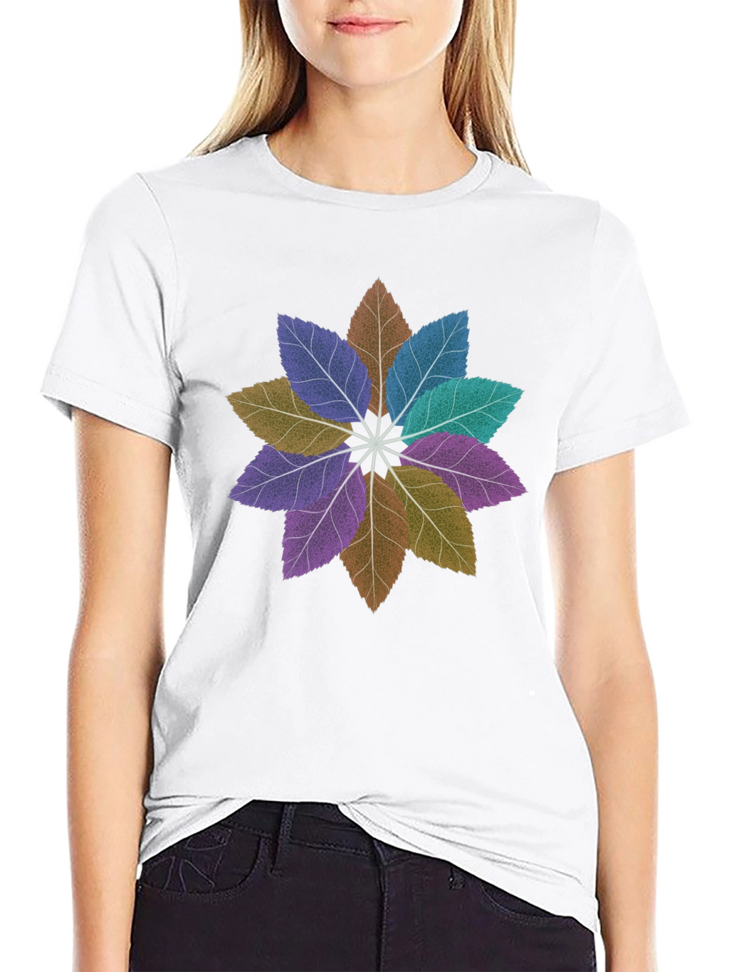 Floral Leaves Mandala Black T-Shirt
