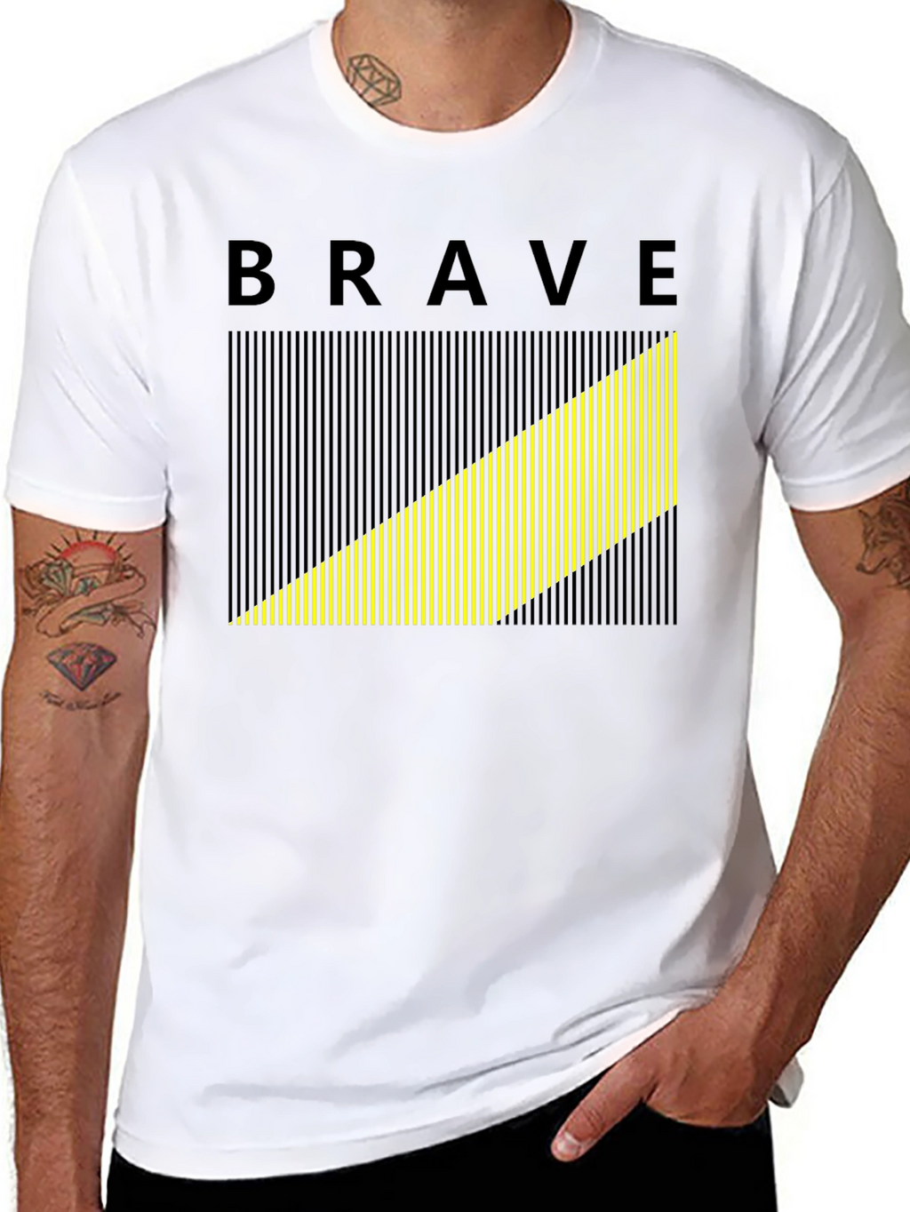 Brave Graphic Tee - Modern Striped Design Black