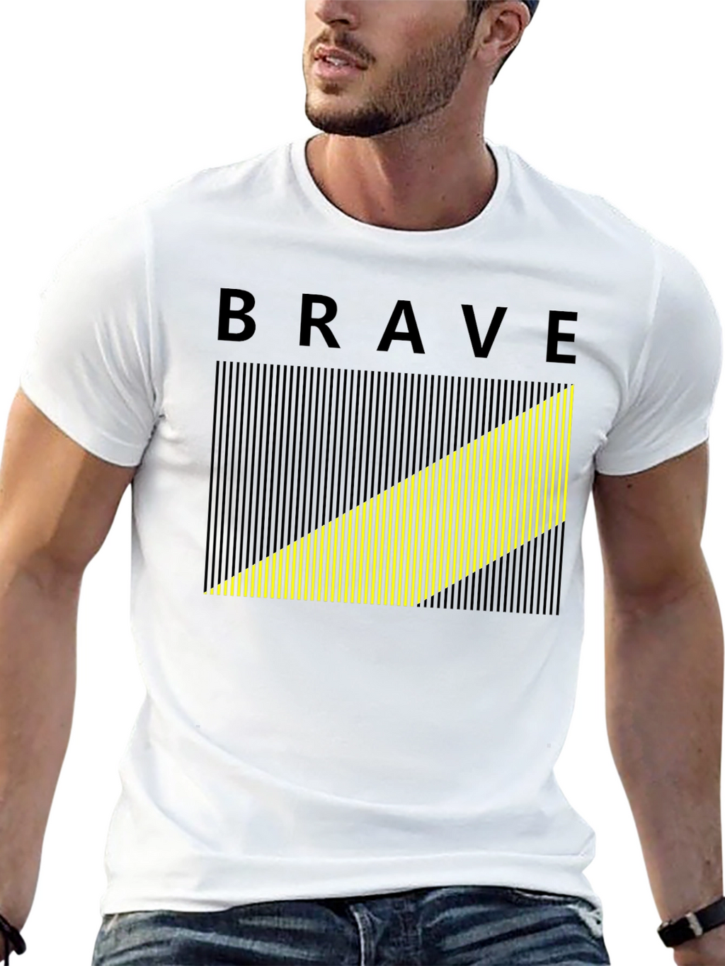 Brave Graphic Tee - Modern Striped Design Black