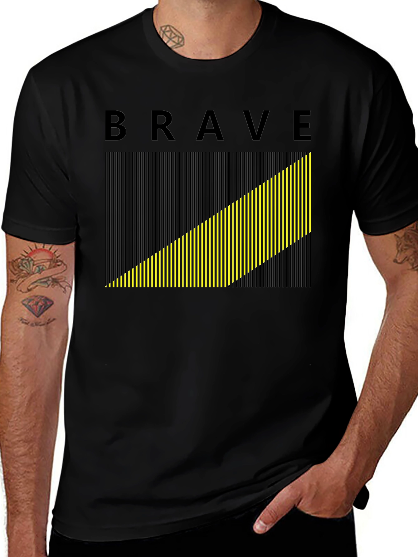 Brave Graphic Tee - Modern Striped Design Black
