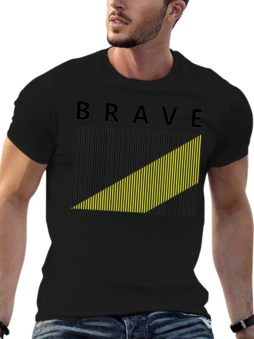 Brave Graphic Tee - Modern Striped Design Black