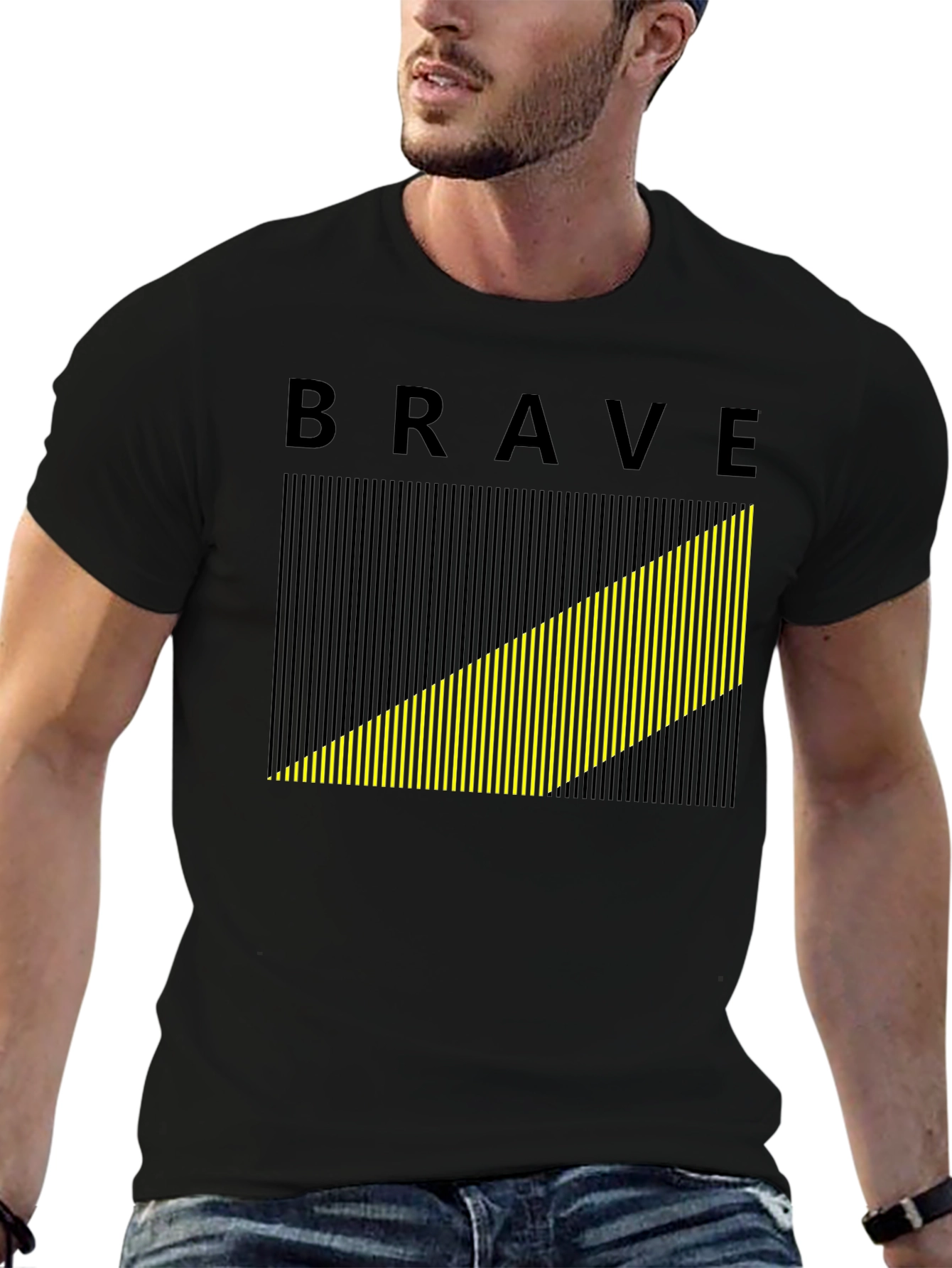 Brave Graphic Tee - Modern Striped Design Black