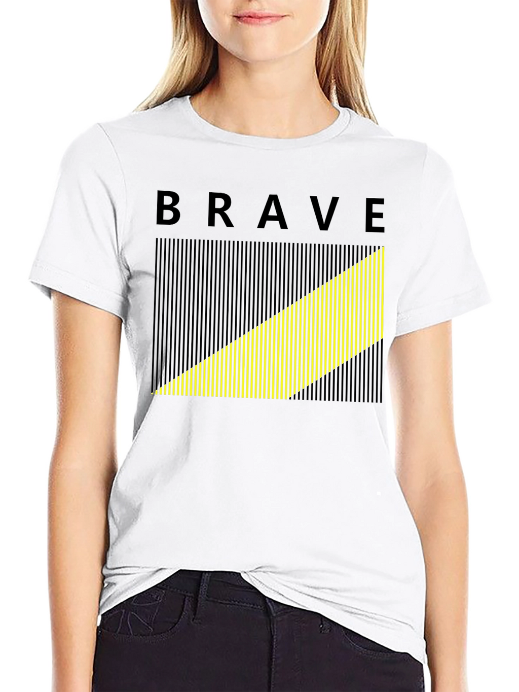 Brave Graphic Tee - Modern Striped Design Black