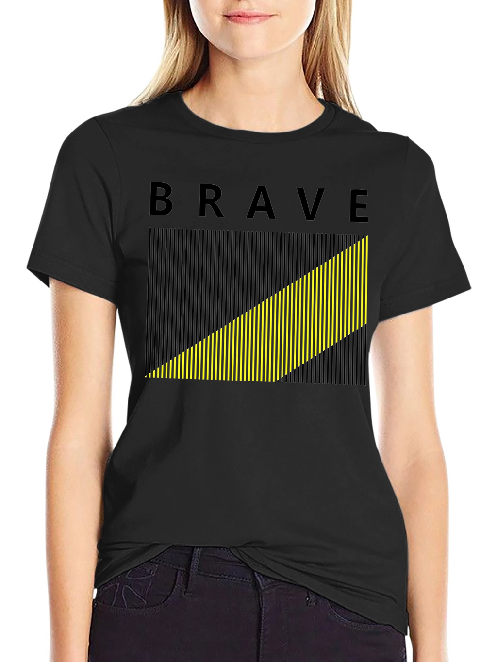 Brave Graphic Tee - Modern Striped Design Black