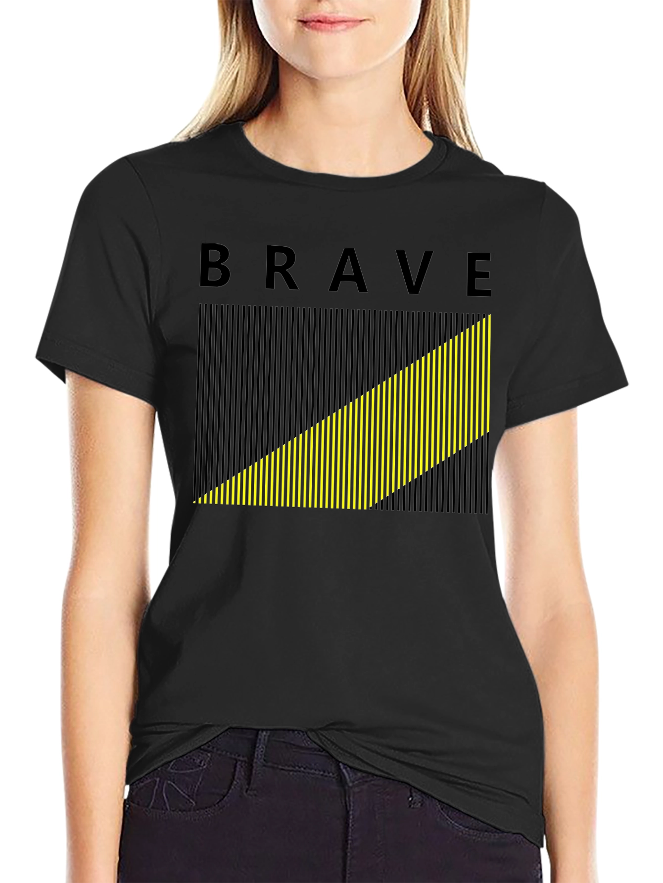 Brave Graphic Tee - Modern Striped Design Black