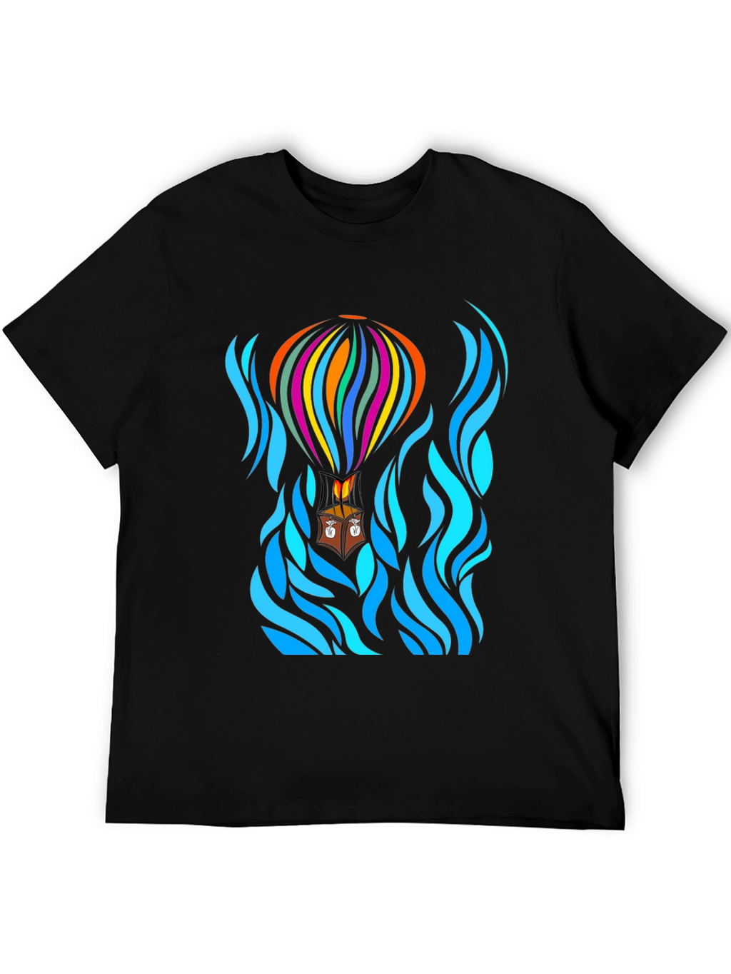 Hot Air Balloon Black T-Shirt Graphic Tee