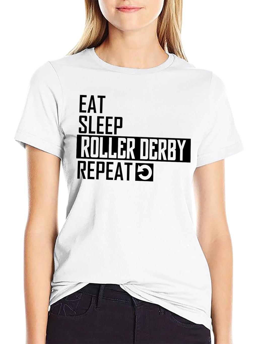 Eat Sleep Roller Derby Repeat Black T-Shirt